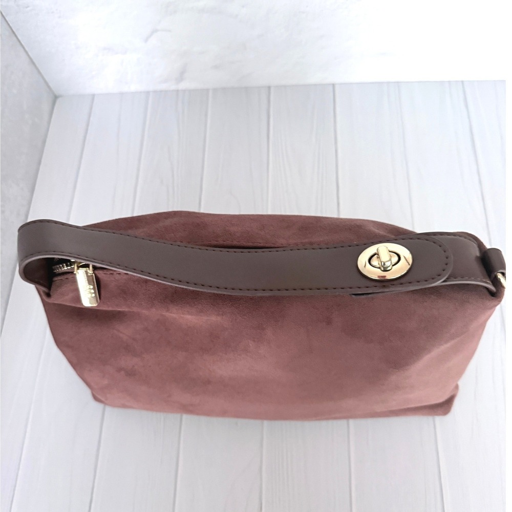 8 Other Reasons Bag Suede Brown Shoulder Bag Hobo Crossbody Gold Hardware - Picture 9 of 16